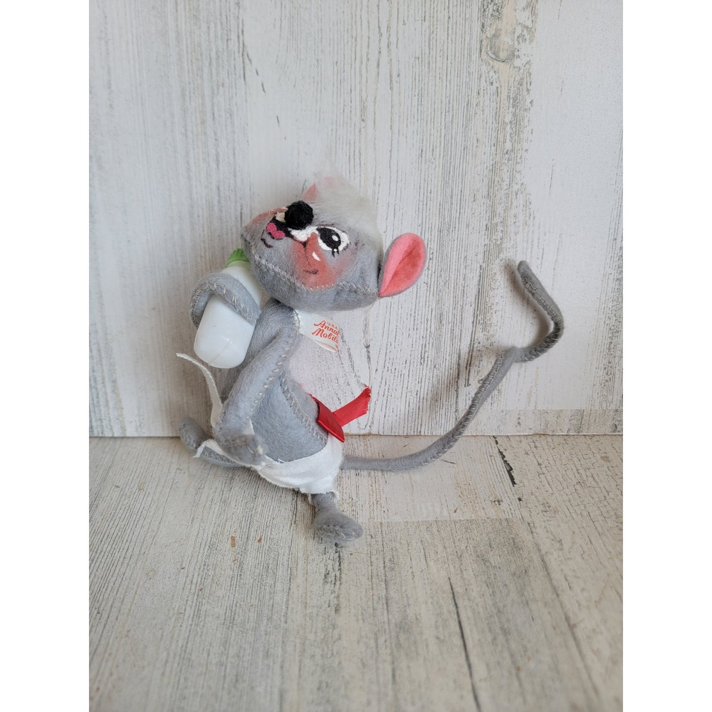 Annalee mouse baby bottle vintage Xmas mobility doll gray white hair home